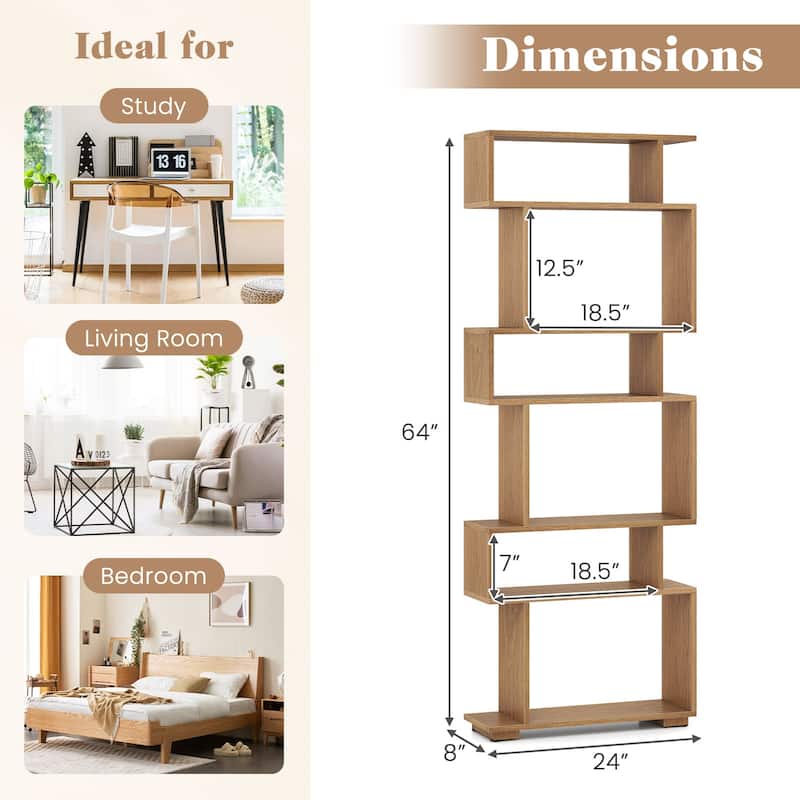Gymax 2PCS 6-tier Storage Bookshelf Tall Display Shelf w/