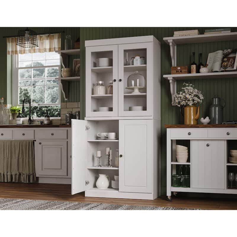 Palace Imports 100% Solid Wood Pantry Cabinet, Raised Panel & Clear Glass Doors, Adjustable Shelves, 32" Wide, 71.5" Tall