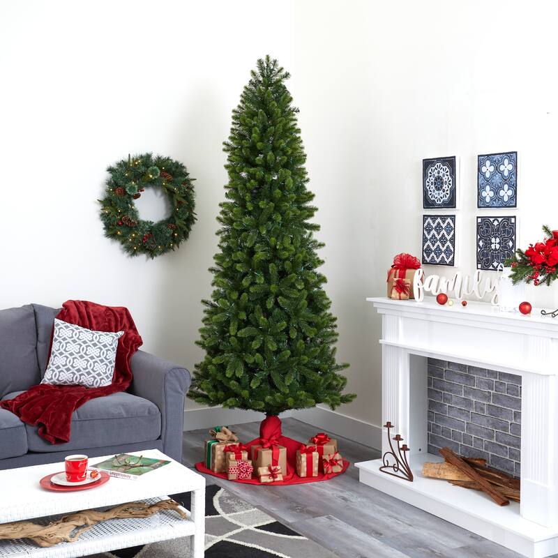 8ft. Slim Spruce Artificial Christmas Tree with 600 Warm White Lights, Instant Connect & 1294 Branches - Festive X-Mas Tree