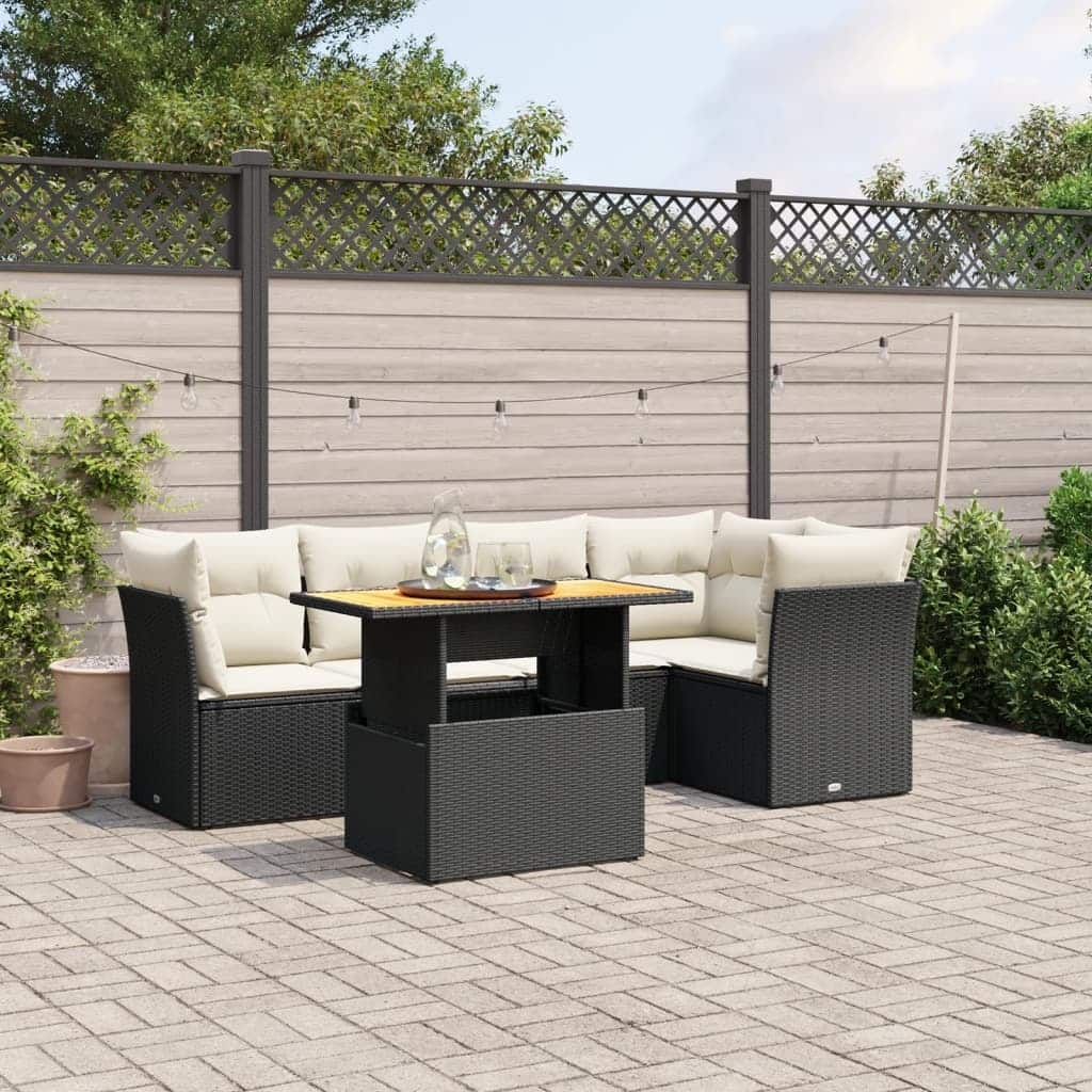 vidaXL Patio Sofa Set with Cushions Table and Sofas Outdoor 6 Piece Poly Rattan - 21.7 x 39.4 x 28.7