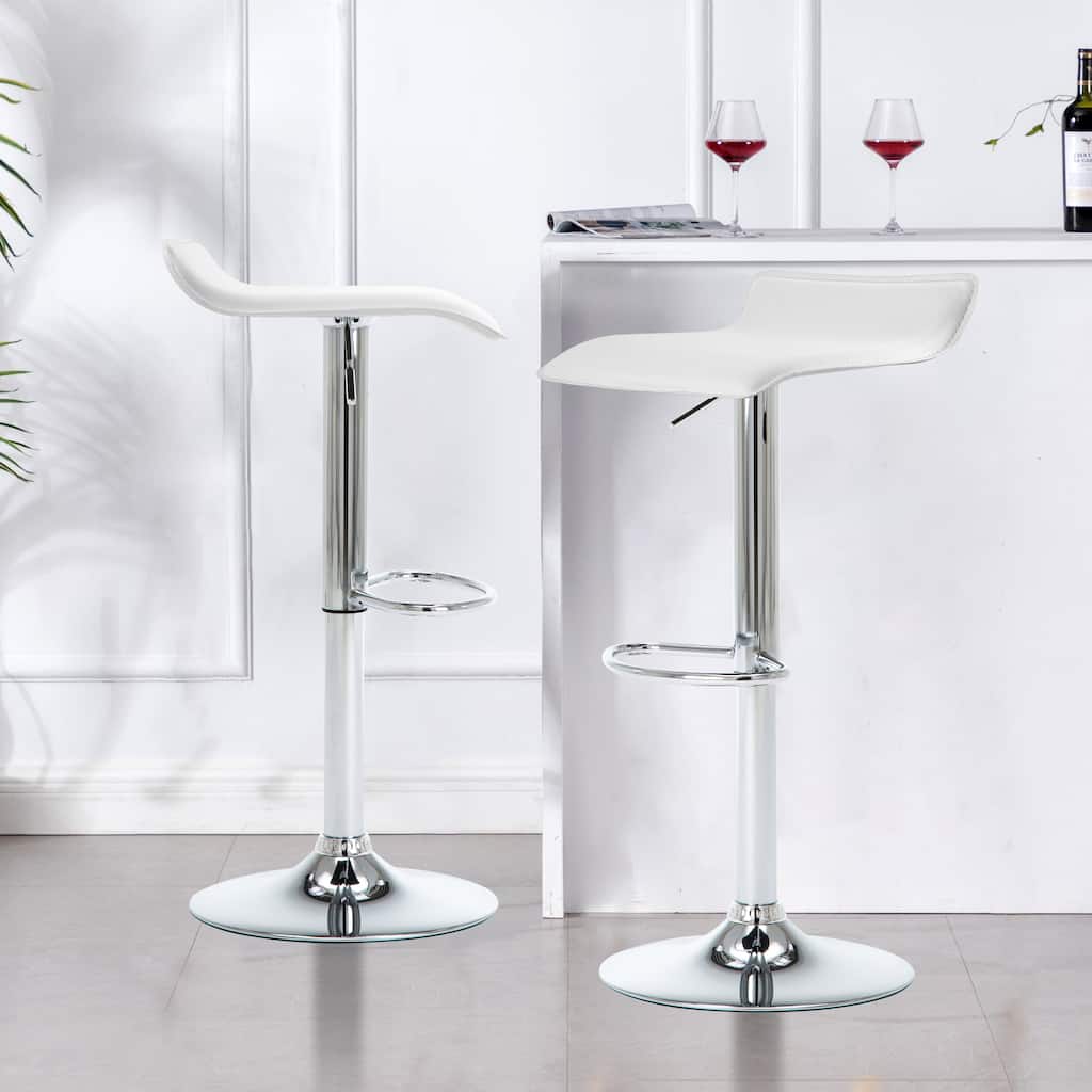 Faux Leather Upholstered Adjustable Barstools Airlift Counter Bar Pub Height Stools Set of 2