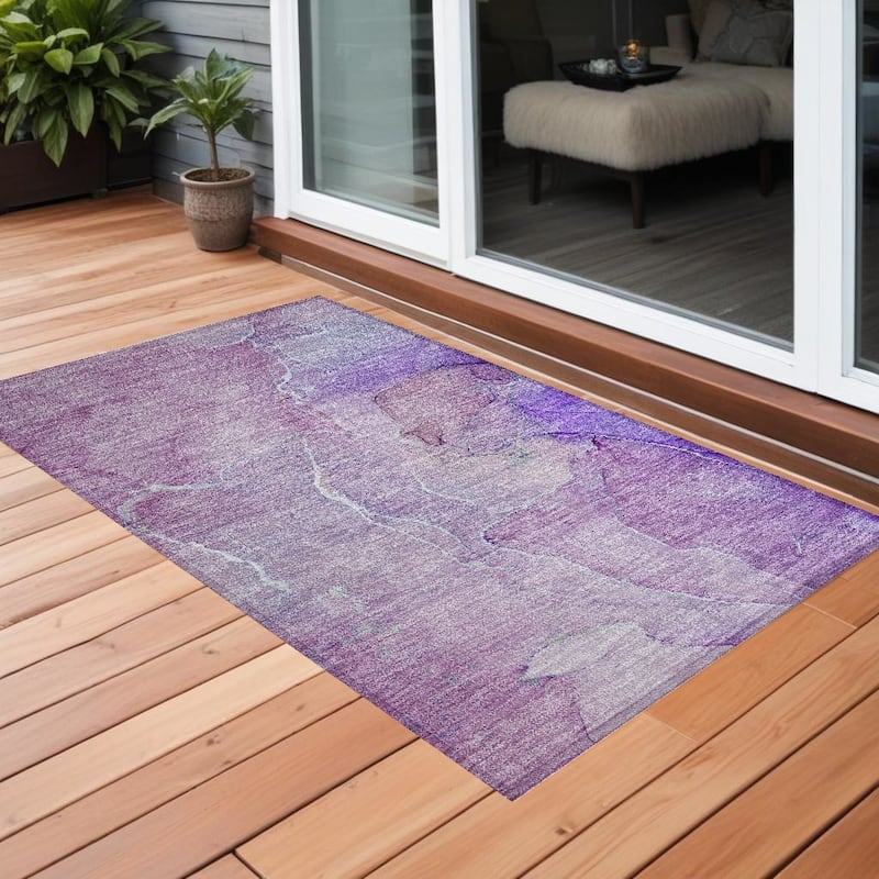 Almisi Modern Art-Inspired Weather Resistant Classic Meets Modern Outdoor Rug - 3' x 5' - Purple