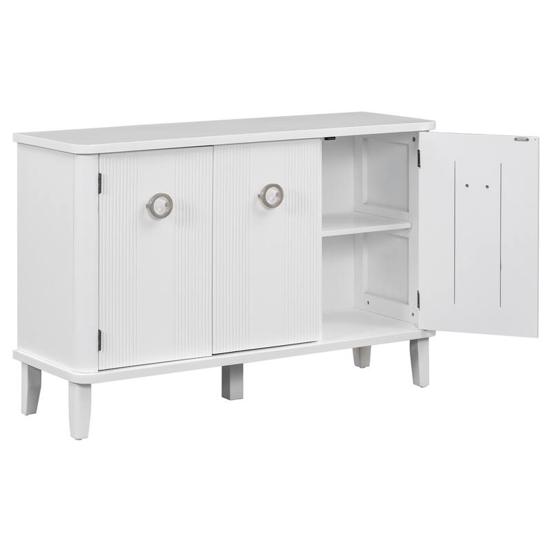Modern Solid Wood Cabinet with Three Acacia Solid Doors and Adjustable Shelves Ideal for Living Room, Study, Corridor