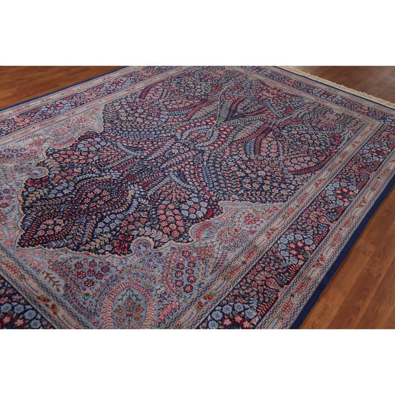 Vegetable Dye Blue Kerman Chinese Area Rug Hand-Knotted Wool Carpet - 7'0"x 10'0"