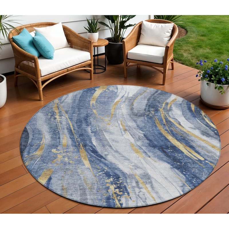HomeRoots Abstract Transitional Rectangle Outdoor Rug - 8' Round