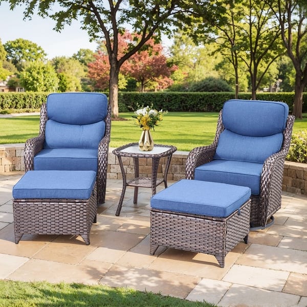 MeetLeisure Patio Wicker Ottoman Set Of 2, Outdoor PE Rattan Footstools With Removable Cushions & Metal Steel Framed Legs For Garden