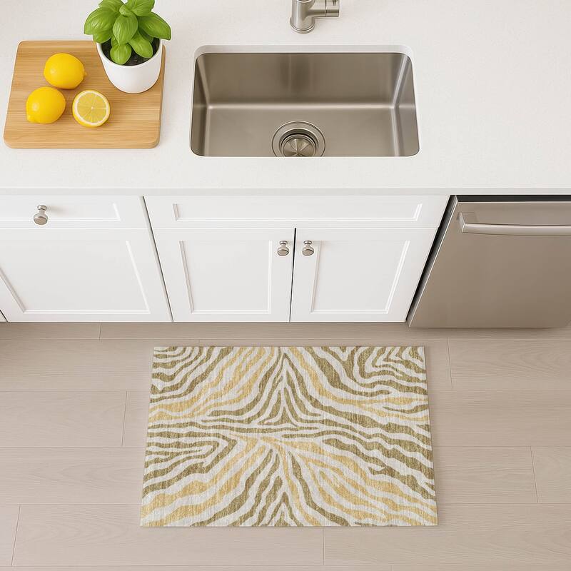 Machine Washable Indoor/ Outdoor Modern Prints Chantille Rug