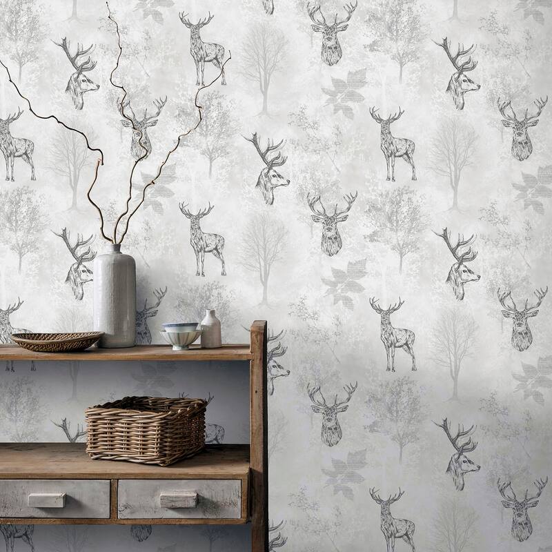 Arthouse Gilbert Black Etched Stag Wallpaper