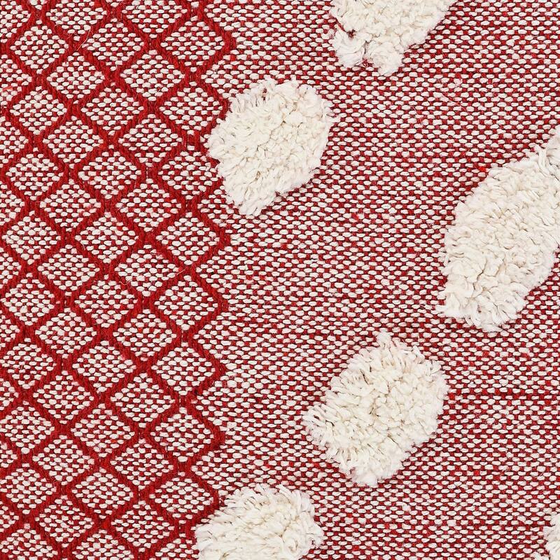 20" Red and White Zeal Pom Square Throw Pillow