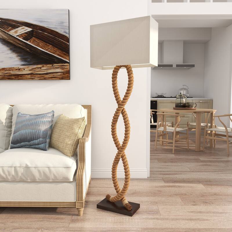 Jute Rope Rope Room Floor Lamp with Linen Shade - Brown - Roche River Decor