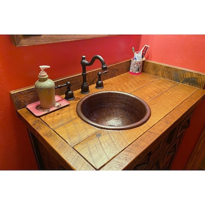 14-in Round Self Rimming Hammered Copper Bathroom Sink (LR14RDB)