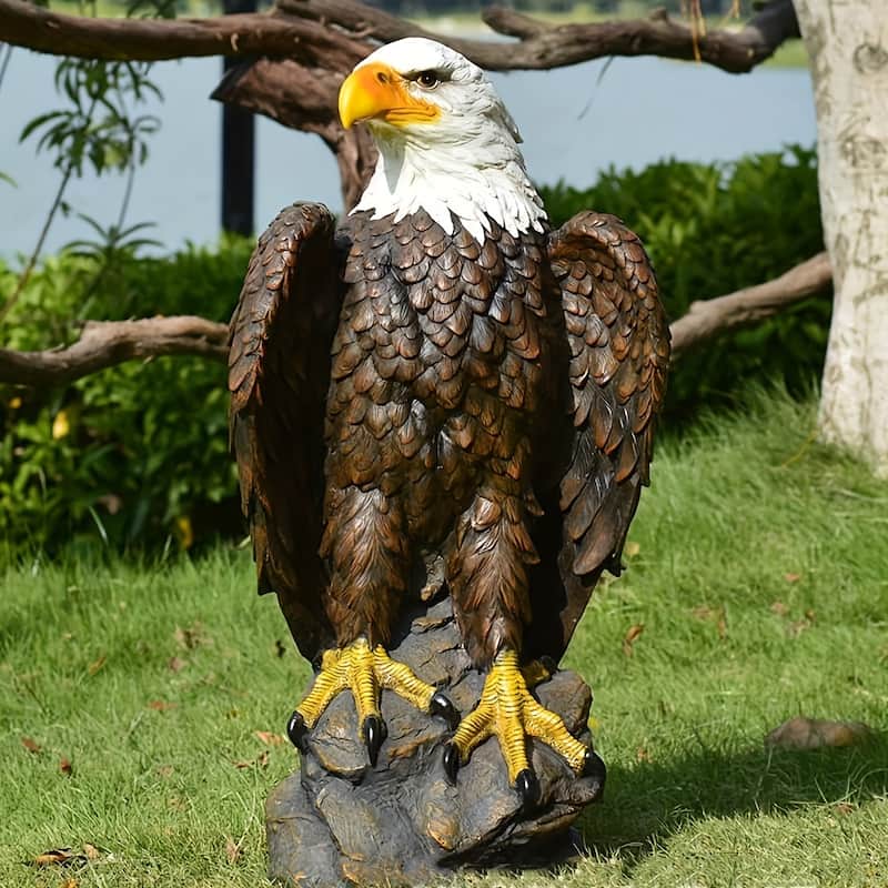 Large Standing Eagle Exhibition Garden Sculpture, 13 X 24.4-inch Bald Eagle Garden Statue, Hand Drawn Eagle Decoration