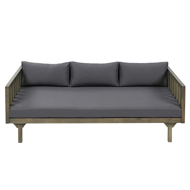 Roomfitters 3 Seater Wooden Patio Sofa with Weather-Resistant Cushions, Modern Outdoor Daybed, Sturdy Patio Seating