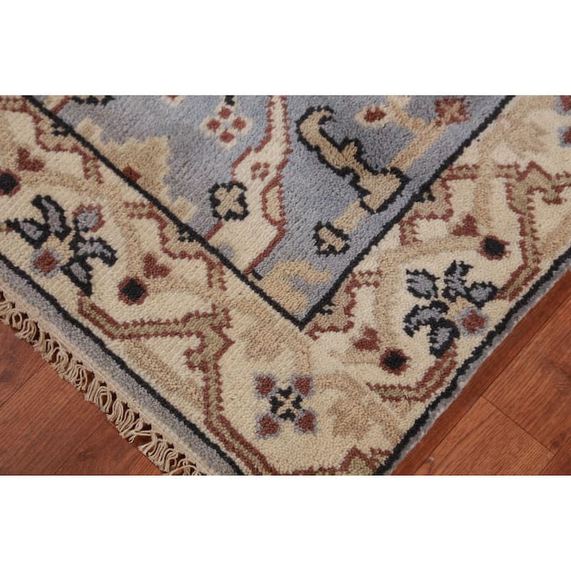 Blue Oushak Oriental Runner Rug Handmade Floral Wool Carpet - 2'7"x 8'0"
