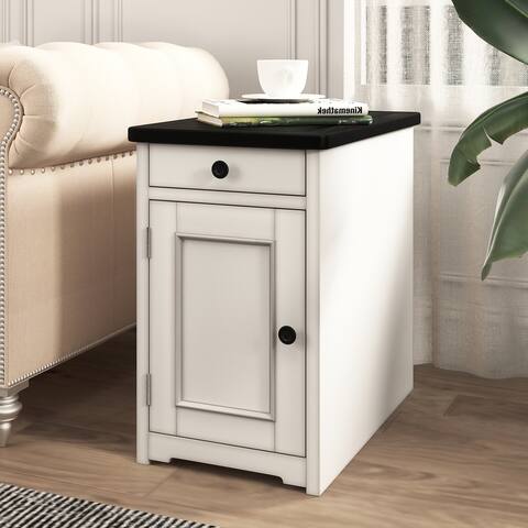 Retro Stylish Nightstand, Two-tone Classic Vintage Livingroom End Table Side Table
