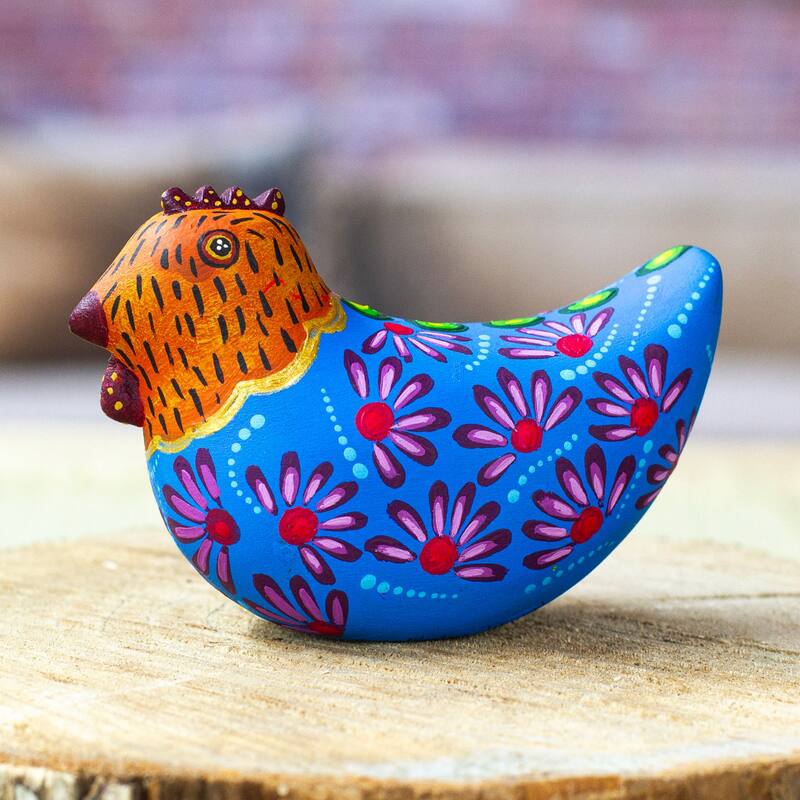 Novica Handmade Blue Hen Wood Alebrije Figurine