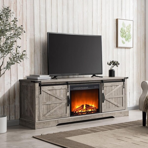 Farmhouse Fireplace TV Stand for 75'' TV, Rustic