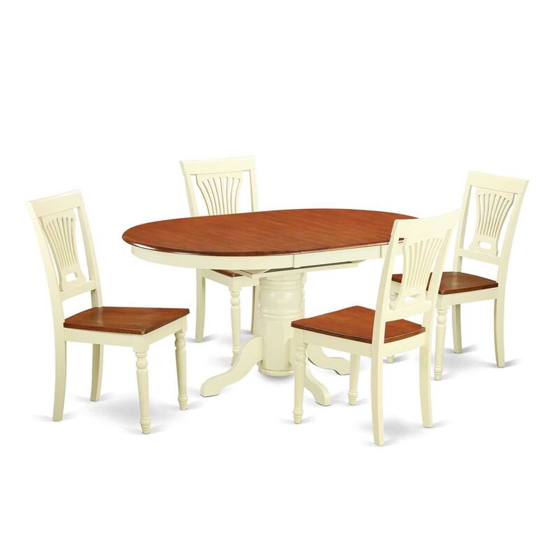 Kitchen Table & Chair Set - 5 Piece Dining Set, Oval Table with Leaf, Solid Wood Chairs