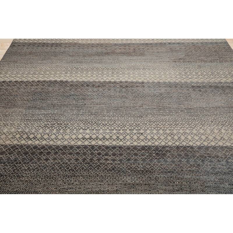 Beige Tibetan Wool & Bamboo Silk Hand Knotted Rug Geometric Style - 8' x 10'