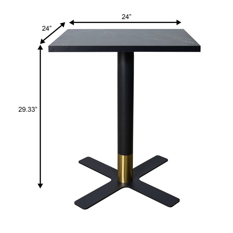 Vail Square Dining Table with 24 in. MDF Tabletop in Black Stainless Steel Cross Legs with Gold Accent Base Kitchen Table