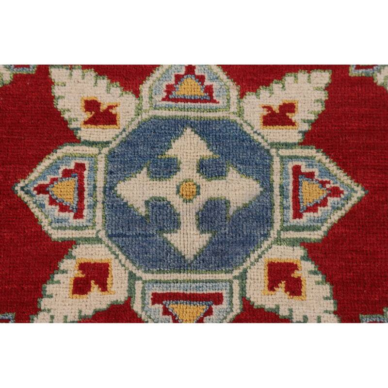 Red Geometric Kazak Rug Handmade Geometric Wool Carpet - 5'0" x 6'5"