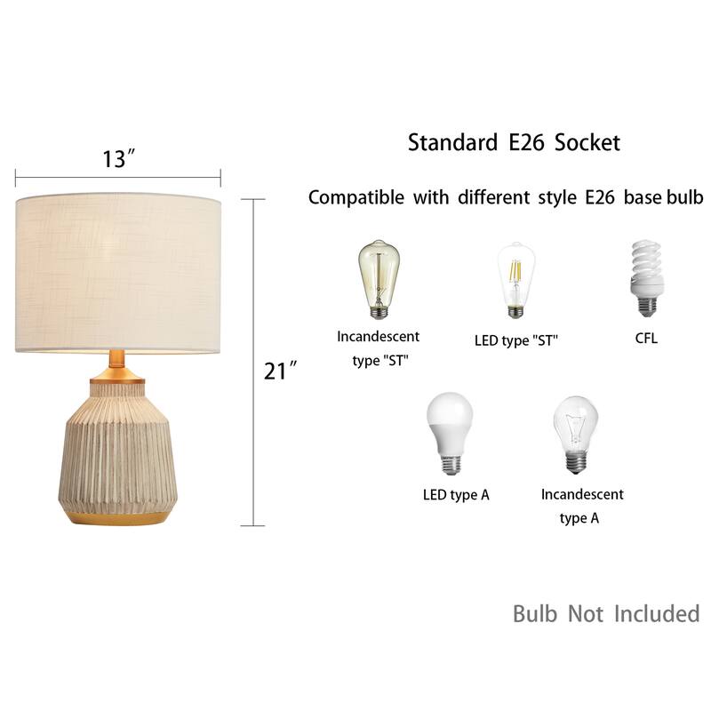 KAWOTI 21" Resin Table Lamp with Fabric Lampshade