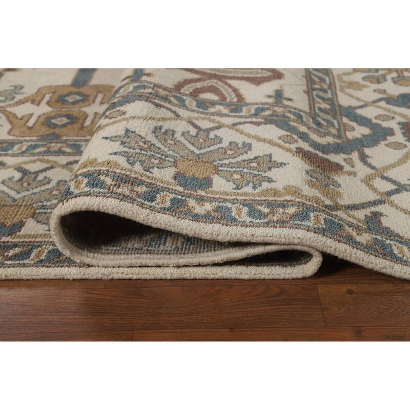 All-Over Ivory Oushak Indian Area Rug Hand-Knotted Wool Carpet - 8'11" x 12'0"
