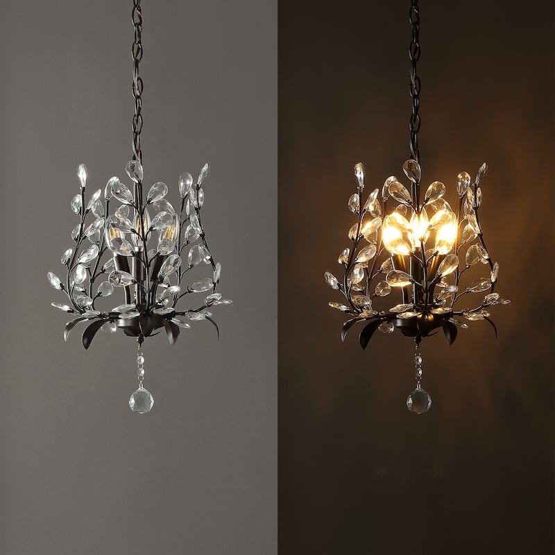 Joanna 12" 3-Light Contemporary Bohemian Iron/Acrylic LED Pendant, Oil Rubbed Bronze/Clear by JONATHAN Y