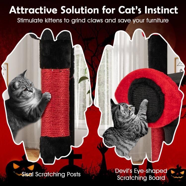 Black and Red Gothic Cat Tree Tower with Condo Perch Hammock and Scratching Posts - 52"