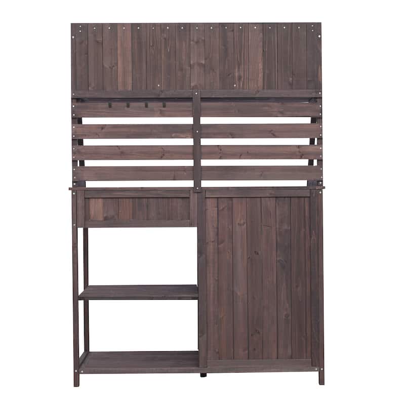 Brown Fir Wood Potting Bench - 5-Drawer Garden Workstation with Slatted Back Panel & Storage Cabinet