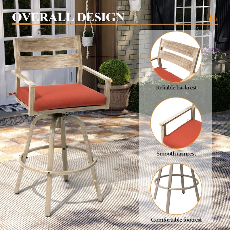 3/5-Piece Patio Aluminum Swivel Bar Stools with Sunbrella Cushion and Table Set