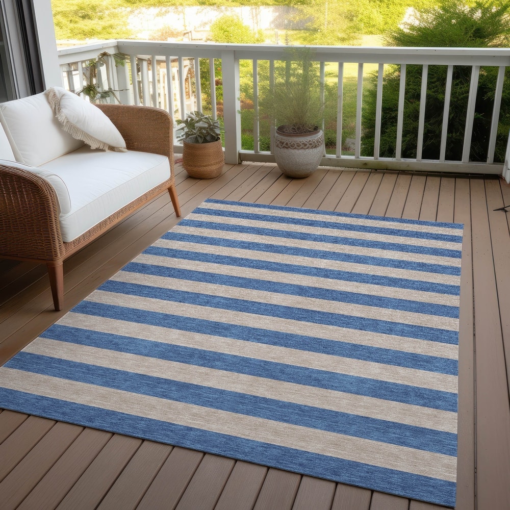 Machine Washable Indoor/ Outdoor Cabana Stripe Chantille Rug