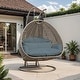 preview thumbnail 5 of 128, LeisureMod Modern 2-Person Egg Hanging Swing Chair with Beige Wicker, Oxford Fabric Cover, Patio Hammock Lounger and Cushions