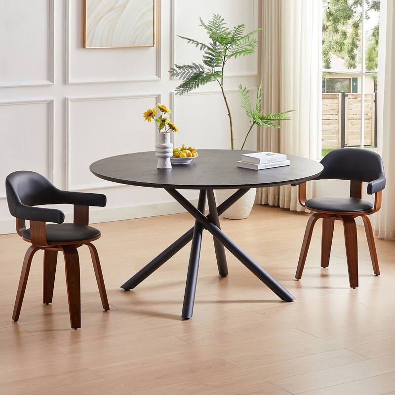 53.14'' Round MDF Coffee Table End Table Short Leisure Tea Table Cross Legs Metal Base, Easy to Assemble