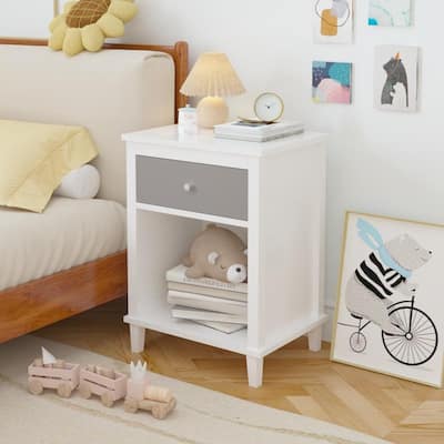 26.77''H Wooden Nightstand with One Drawer One Shelf for Kids