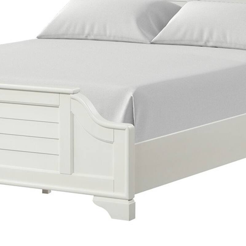 Kyna Queen Bed, Louvered Style and Scalloped Edges, Antique White Wood
