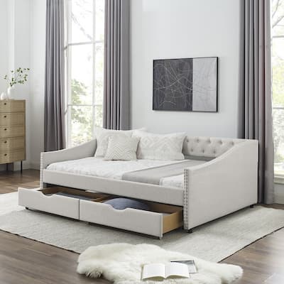 Full Size Upholstered Tufted Sofa Bed Daybed w/2 Drawers