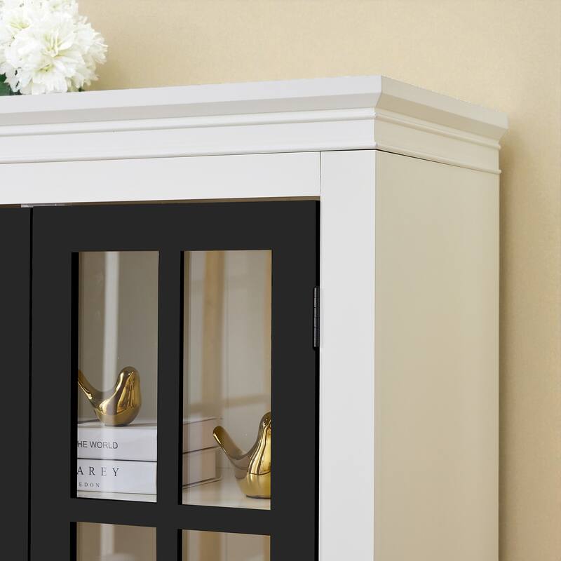 71.2" Farmhouse Pantry Cabinet with Glass Doors, Adjustable Shelves, and Lattice Window Display