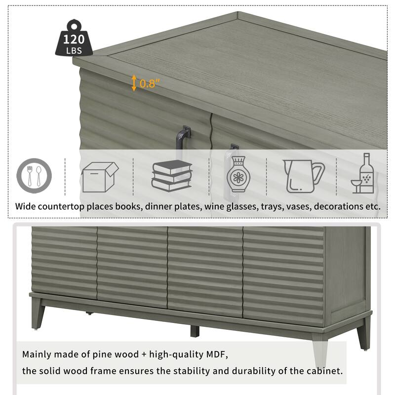 Sideboard with 4 Door Large Storage Buffet with Adjustable Shelves and Metal Handles for Kitchen, Living Room, Dining Room