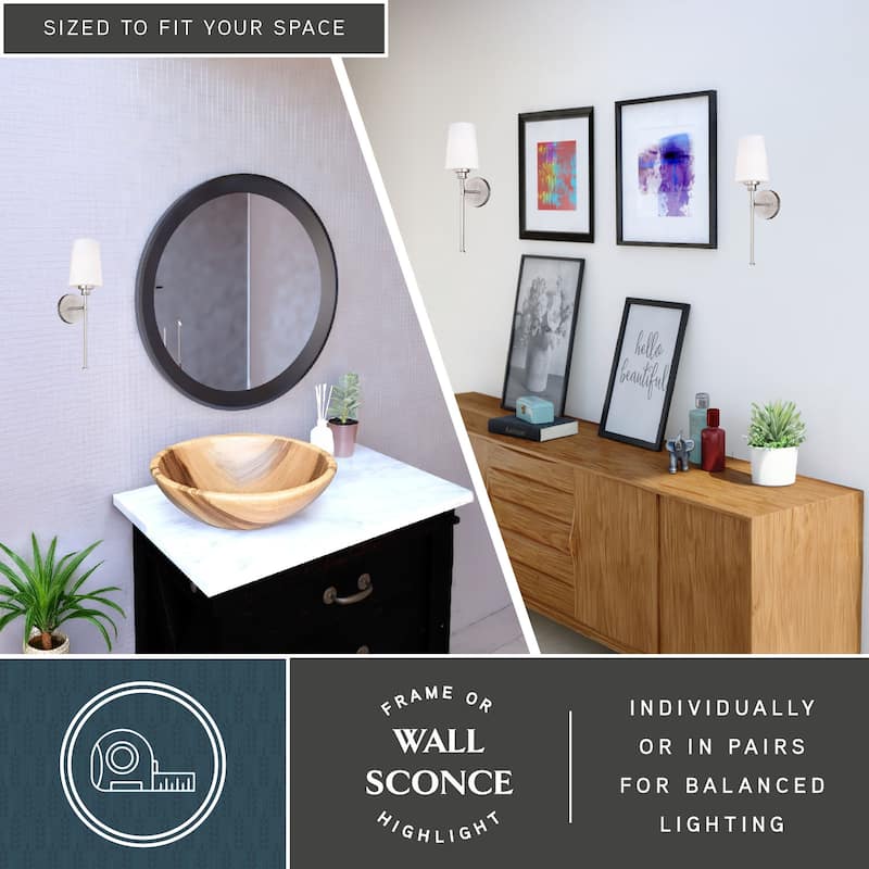 Clark 1 Light Satin Nickel Bathroom Wall Sconce White Glass - 5.25-in W x 19-in H x 7-in D