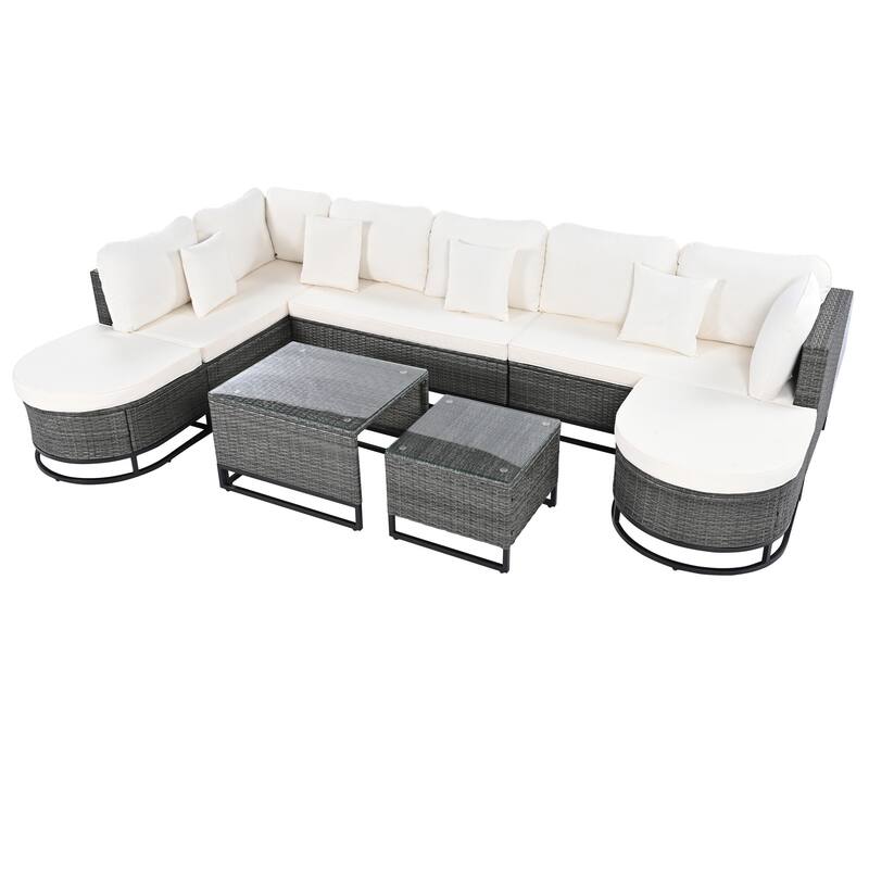 7-Piece Outdoor Wicker Sofa Set with Tempered Glass Coffee Table and Removable Cushions