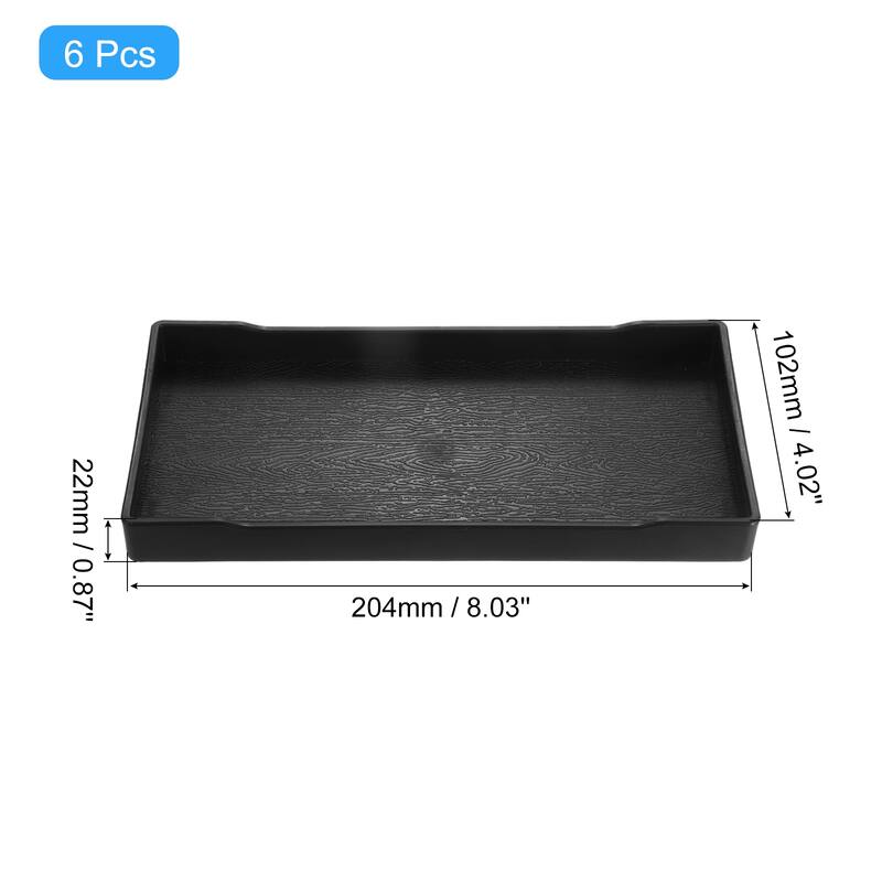 6Pcs Serving Tray Small Mini Tray 4" x 8" Plastic Rectangular Wooden Serving Trays Decorative Ottoman Platter - Black