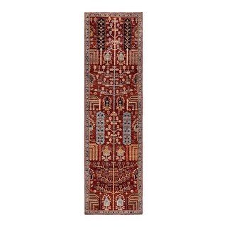 Hand Knotted Traditional Tribal Wool Orange Area Rug - 2' 9" x 9' 9"