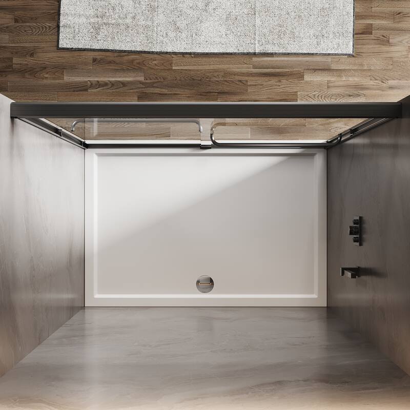 Elegant Double Sliding Shower Door Black Finish Framed with 1/4 inch Clear Tempered Glass