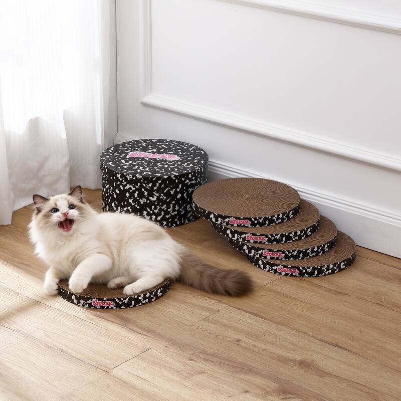 Kate 12" Cardboard Reversible Cat Scratcher Pad in Box with Catnip, (5-Pack)