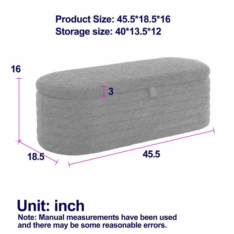 Modern Grey Teddy Fabric Storage Ottoman Bench