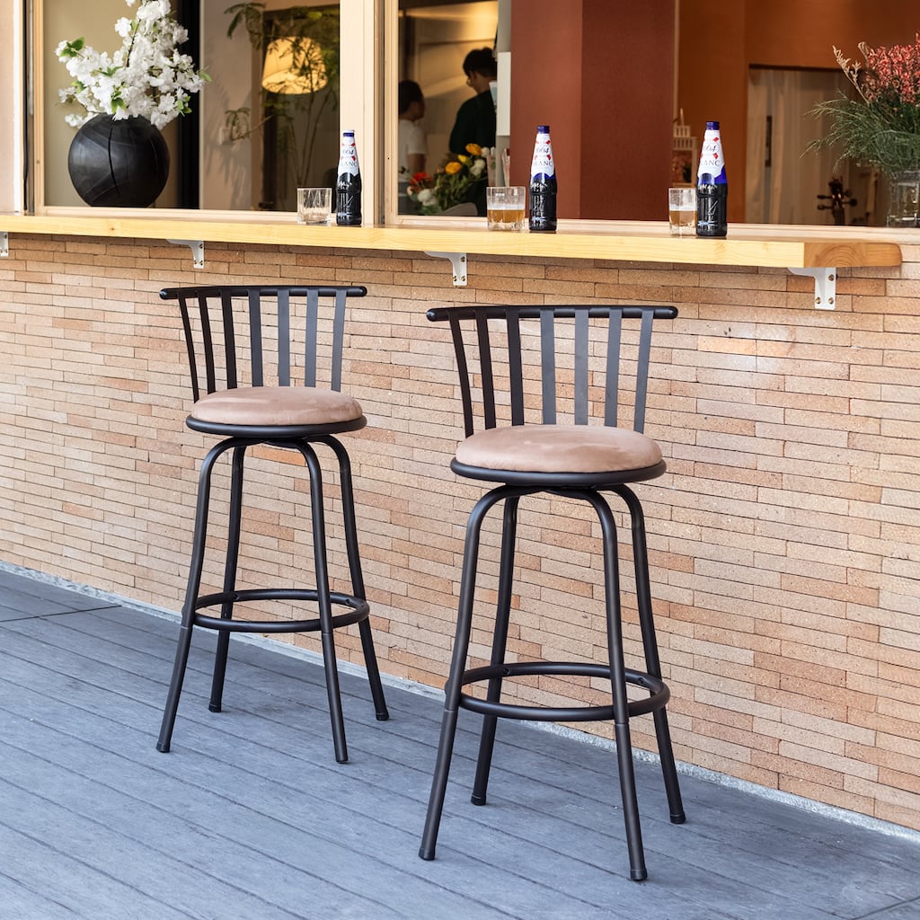 Homylin Set of 2 Swivel BarStools 24" or 29'' Metal Frame with Footrest,Mid-Century Modern,Suitable for Kitchen,Home,Bar,Brown