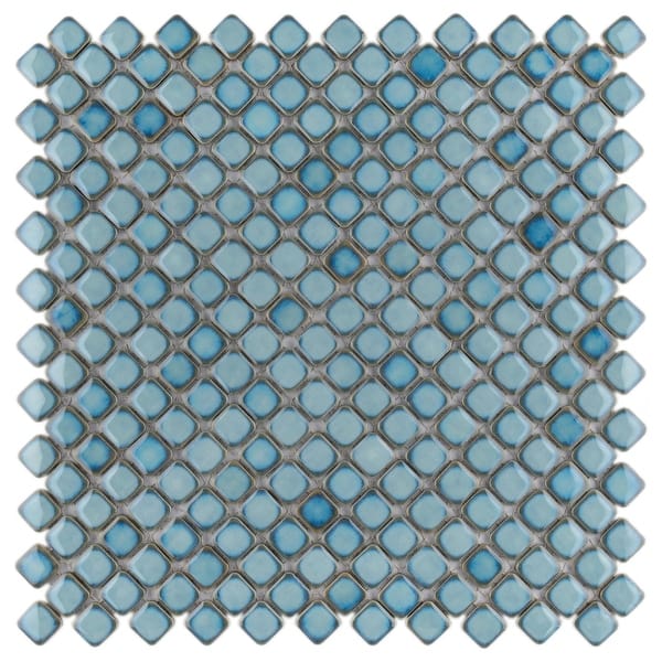 slide 1 of 7, SomerTile Hudson Diamond Marine 12.38" x 12.38" Porcelain Mosaic Tile