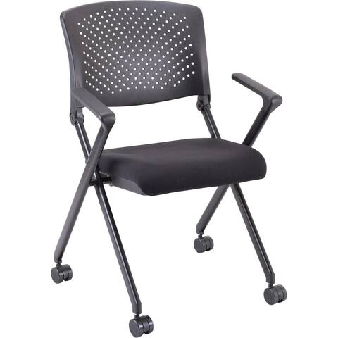Lorell Plastic Arms/Back Nesting Chair - Black Fabric Seat - Black Plastic Back - Metal Frame - 2 / Carton
