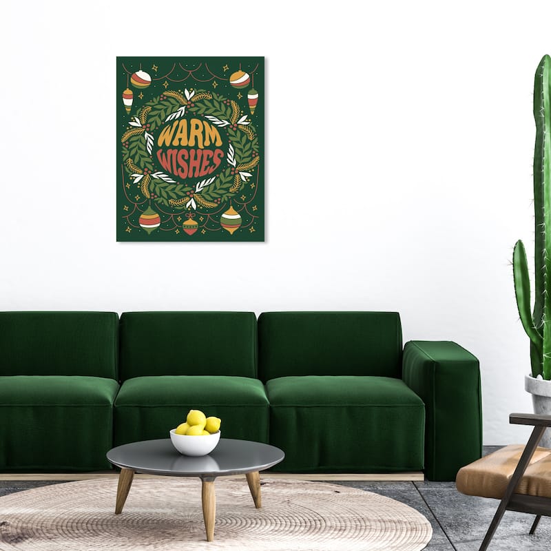 Wynwood Studio Canvas Holiday and Seasonal Warm Wishes Festive Green Modern & Contemporary Wall Art Canvas Print - 30 x 36